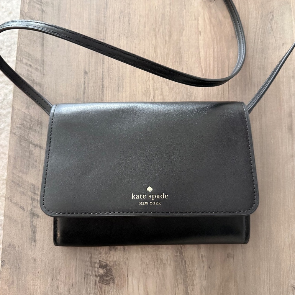 Kate Spade Black Leather Wallet Crossbody Purse – New